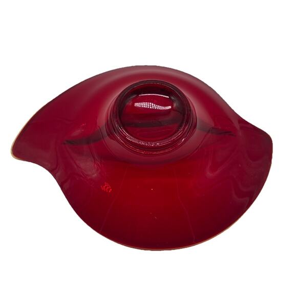 Vtg Viking Ruby Red Glass Divided Dish Nut Bowl Trinket Rim UV Glows 8X6in - Picture 3 of 5